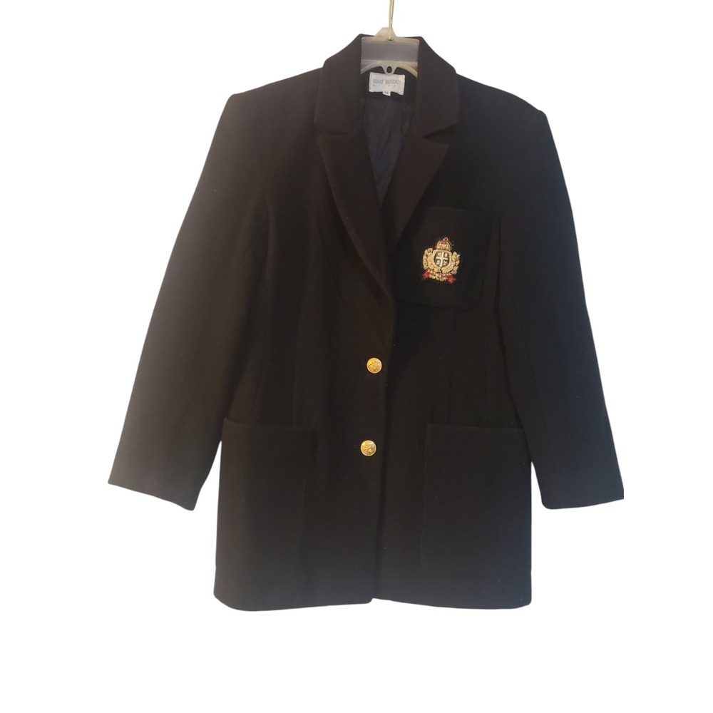 Hugo Buscati‎ Milano University Blazer Black Womens M Notch Lapel Gold Button